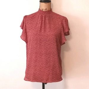 Apt. 9 Pink Ruffled Short Sleeve Mock Neckline Top